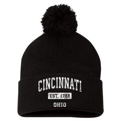 Cincinnati Ohio Oh Vintage Established Sports Pom Pom 12in Knit Beanie