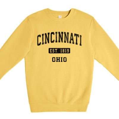 Cincinnati Ohio Oh Vintage Established Athletic Sports Design Premium Crewneck Sweatshirt