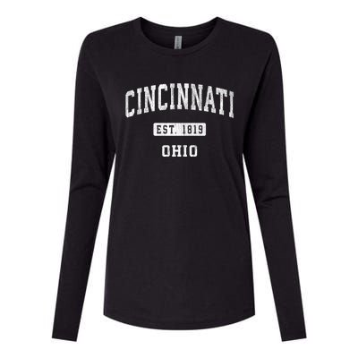 Cincinnati Ohio Oh Vintage Established Athletic Sports Design Womens Cotton Relaxed Long Sleeve T-Shirt