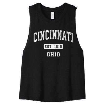 Cincinnati Ohio Oh Vintage Established Athletic Sports Design Women's Racerback Cropped Tank