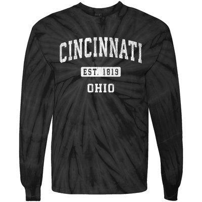 Cincinnati Ohio Oh Vintage Established Athletic Sports Design Tie-Dye Long Sleeve Shirt