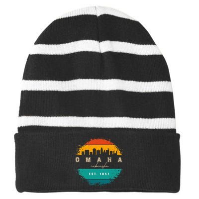 City Of Omaha Nebraska Striped Beanie with Solid Band