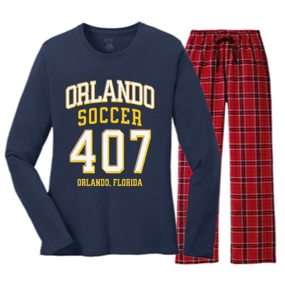 City Of Orlando Soccer Area Code 407 Collection Women's Long Sleeve Flannel Pajama Set 