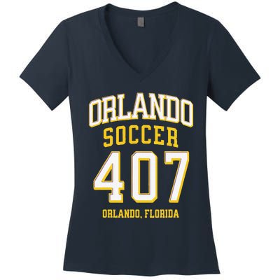 City Of Orlando Soccer Area Code 407 Collection Women's V-Neck T-Shirt