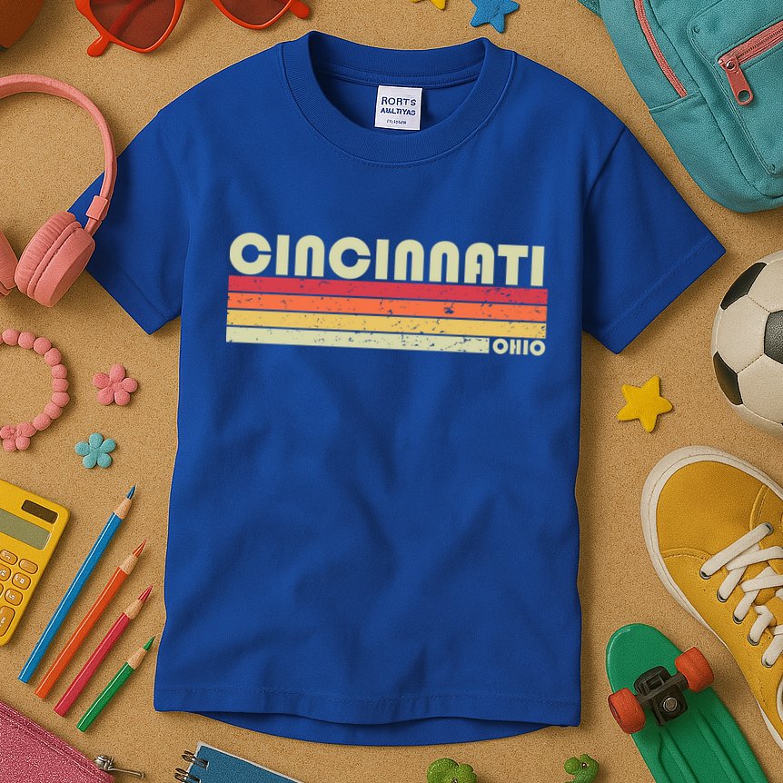 Cincinnati Oh Ohio Funny City Home Roots Gift Retro 70s 80s Gift Kids T-Shirt