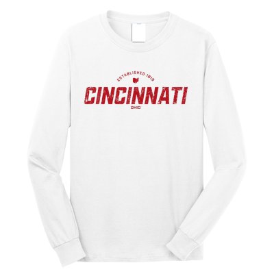 Cincinnati Ohio Oh Vintage Athletic Red Sports Logo Long Sleeve Shirt