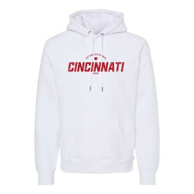 Cincinnati Ohio Oh Vintage Athletic Red Sports Logo Premium Hoodie