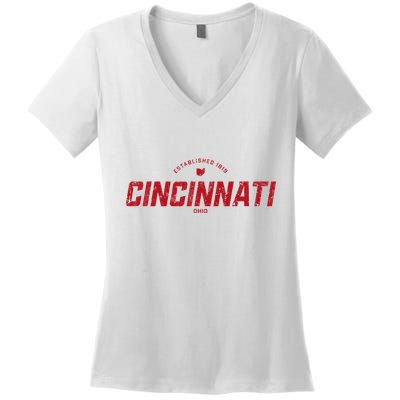 Cincinnati Ohio Oh Vintage Athletic Red Sports Logo Women's V-Neck T-Shirt