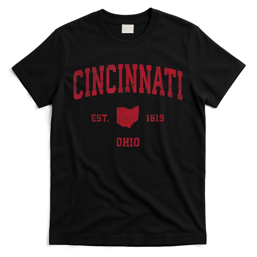 Cincinnati Ohio OH Vintage Sports Design Red Print T-Shirt