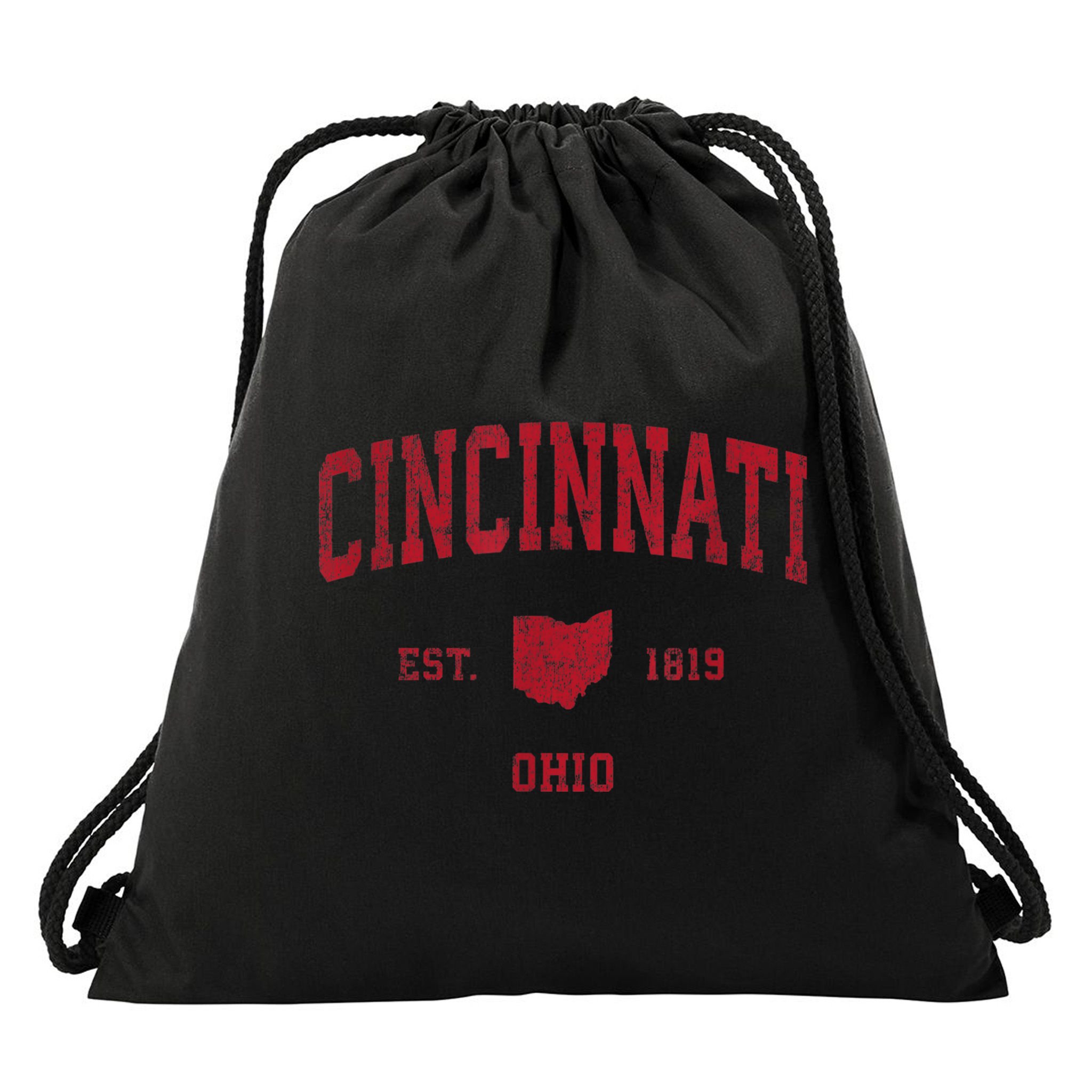 Cincinnati Ohio OH Vintage Sports Design Red Print Drawstring Bag