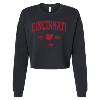 Cincinnati Ohio OH Vintage Sports Design Red Print Cropped Pullover Crew