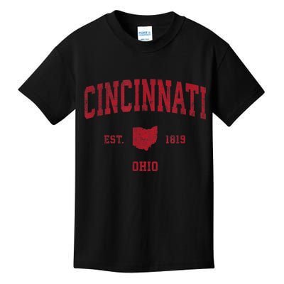 Cincinnati Ohio OH Vintage Sports Design Red Print Kids T-Shirt