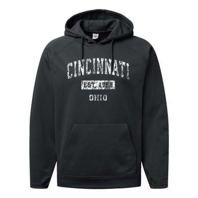 Cincinnati Ohio Oh Vintage Established Sports Design Performance Fleece Hoodie