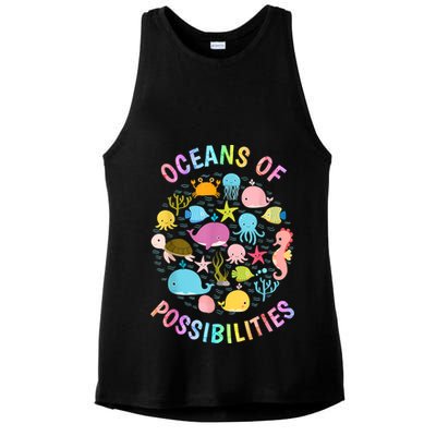 Cute Oceans Of Possibilities Summer Reading Sea Creatures Ladies PosiCharge Tri-Blend Wicking Tank