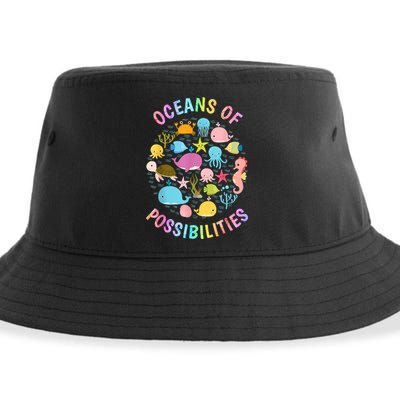 Cute Oceans Of Possibilities Summer Reading Sea Creatures Sustainable Bucket Hat