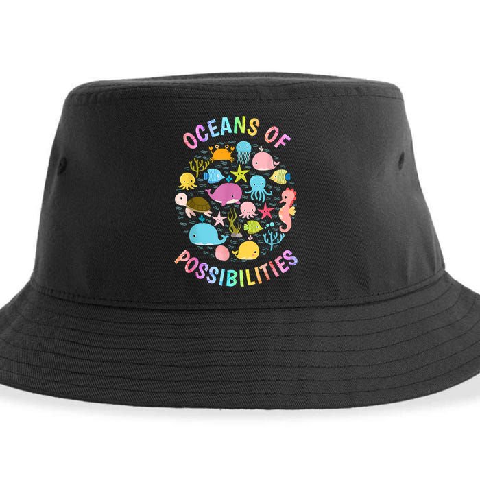 Cute Oceans Of Possibilities Summer Reading Sea Creatures Sustainable Bucket Hat
