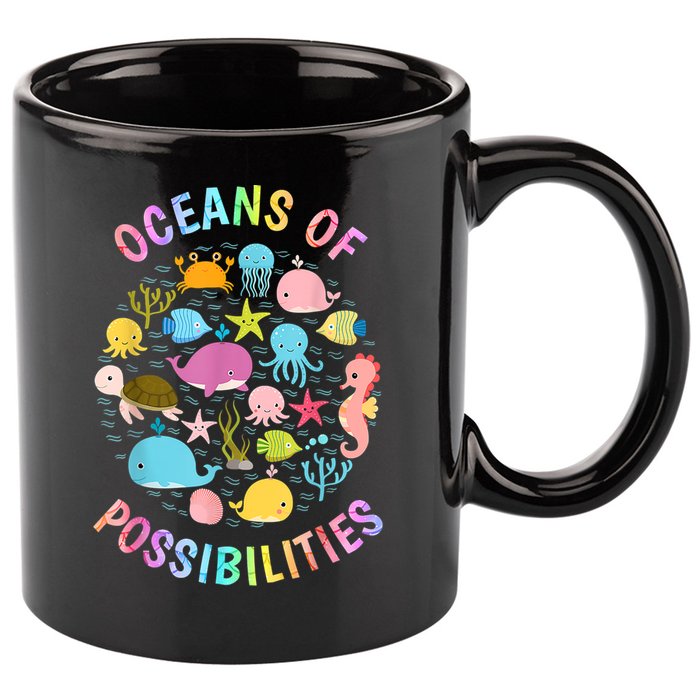 Cute Oceans Of Possibilities Summer Reading Sea Creatures 11oz C Handle Ceramic Mug