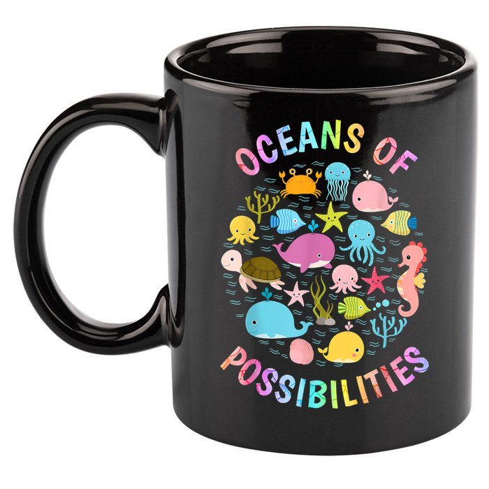 Cute Oceans Of Possibilities Summer Reading Sea Creatures 11oz C Handle Ceramic Mug