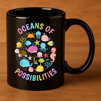 Cute Oceans Of Possibilities Summer Reading Sea Creatures 11oz C Handle Ceramic Mug