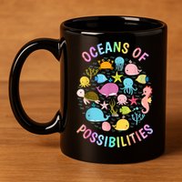 Cute Oceans Of Possibilities Summer Reading Sea Creatures 11oz C Handle Ceramic Mug