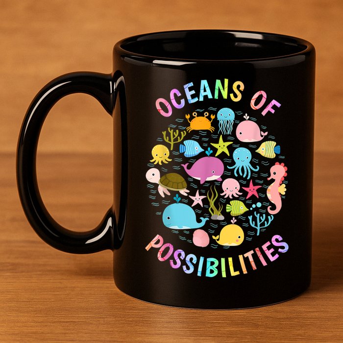 Cute Oceans Of Possibilities Summer Reading Sea Creatures 11oz C Handle Ceramic Mug