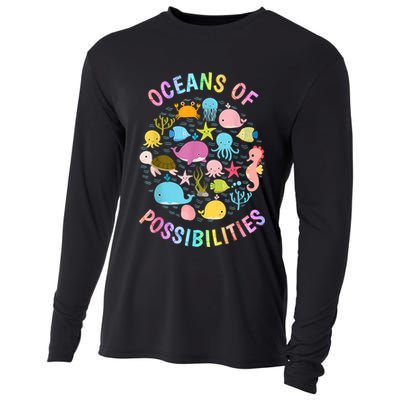 Cute Oceans Of Possibilities Summer Reading Sea Creatures Cooling Performance Long Sleeve Crew