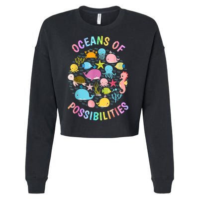 Cute Oceans Of Possibilities Summer Reading Sea Creatures Cropped Pullover Crew