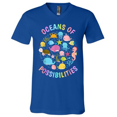 Cute Oceans Of Possibilities Summer Reading Sea Creatures V-Neck T-Shirt