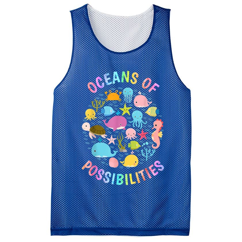 Cute Oceans Of Possibilities Summer Reading Sea Creatures Mesh Reversible Basketball Jersey Tank