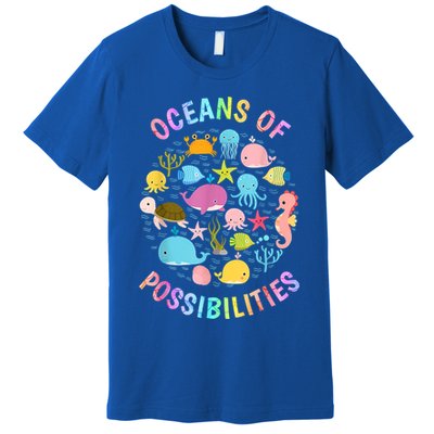Cute Oceans Of Possibilities Summer Reading Sea Creatures Premium T-Shirt