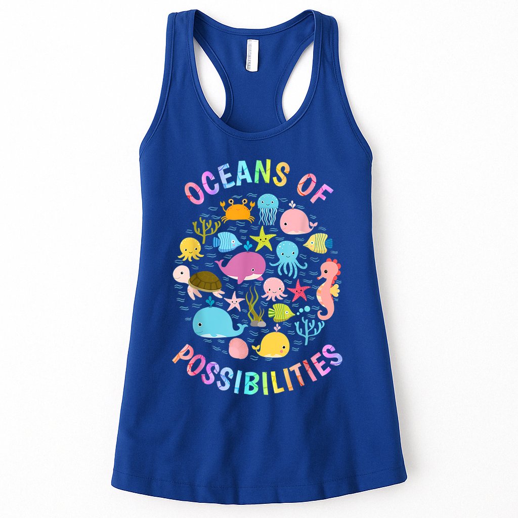 Cute Oceans Of Possibilities Summer Reading Sea Creatures Womens Tank Top