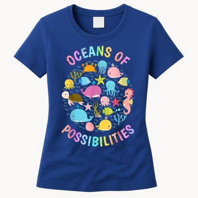 Cute Oceans Of Possibilities Summer Reading Sea Creatures Womens T-Shirt