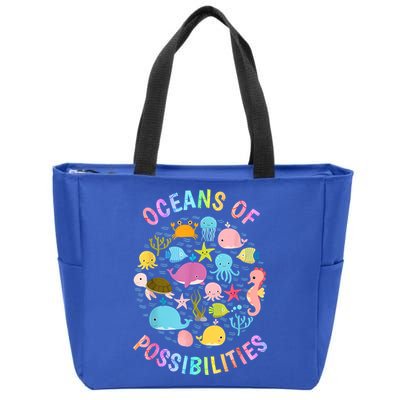 Cute Oceans Of Possibilities Summer Reading Sea Creatures Zip Tote Bag