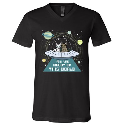 Cat Out Of This World Ufo Spaceship V-Neck T-Shirt