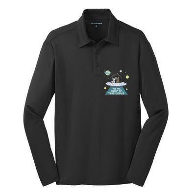 Cat Out Of This World Ufo Spaceship Silk Touch Performance Long Sleeve Polo