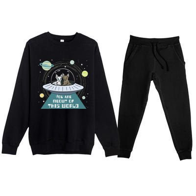 Cat Out Of This World Ufo Spaceship Premium Crewneck Sweatsuit Set