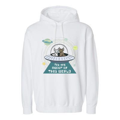 Cat Out Of This World Ufo Spaceship Garment-Dyed Fleece Hoodie