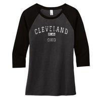 Cleveland Ohio OH Vintage Women's Tri-Blend 3/4-Sleeve Raglan Shirt