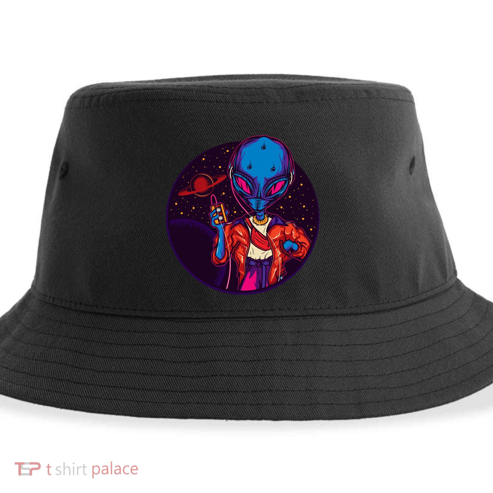Cool Alien Headset Sustainable Bucket Hat