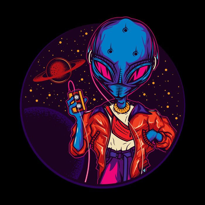 Cool Alien Headset Flat Bill Trucker Hat