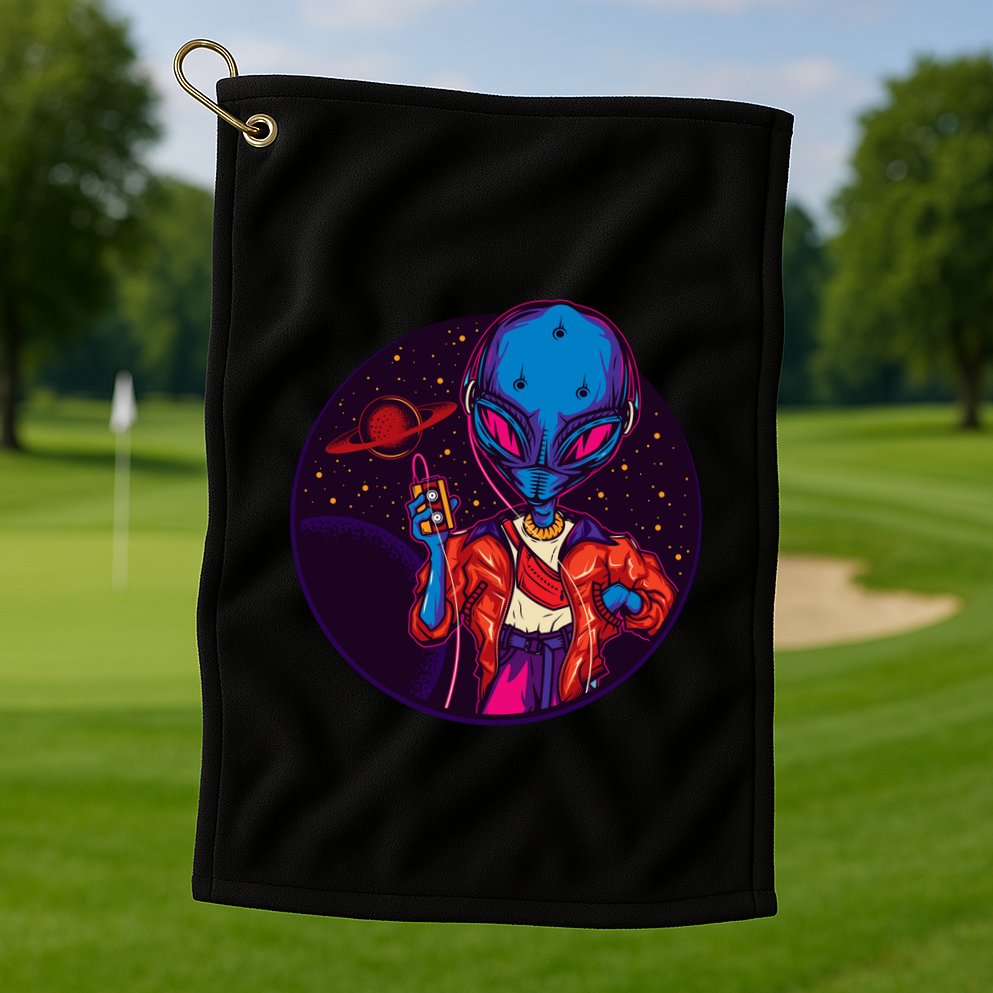 Cool Alien Headset Golf Towel