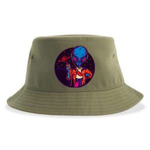 Cool Alien Headset Sustainable Bucket Hat