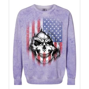 Cool American Flag Skull Graphic Colorblast Crewneck Sweatshirt