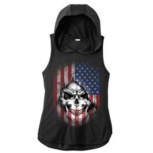 Cool American Flag Skull Graphic Ladies PosiCharge Tri-Blend Wicking Draft Hoodie Tank