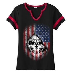 Cool American Flag Skull Graphic Ladies Halftime Notch Neck Tee