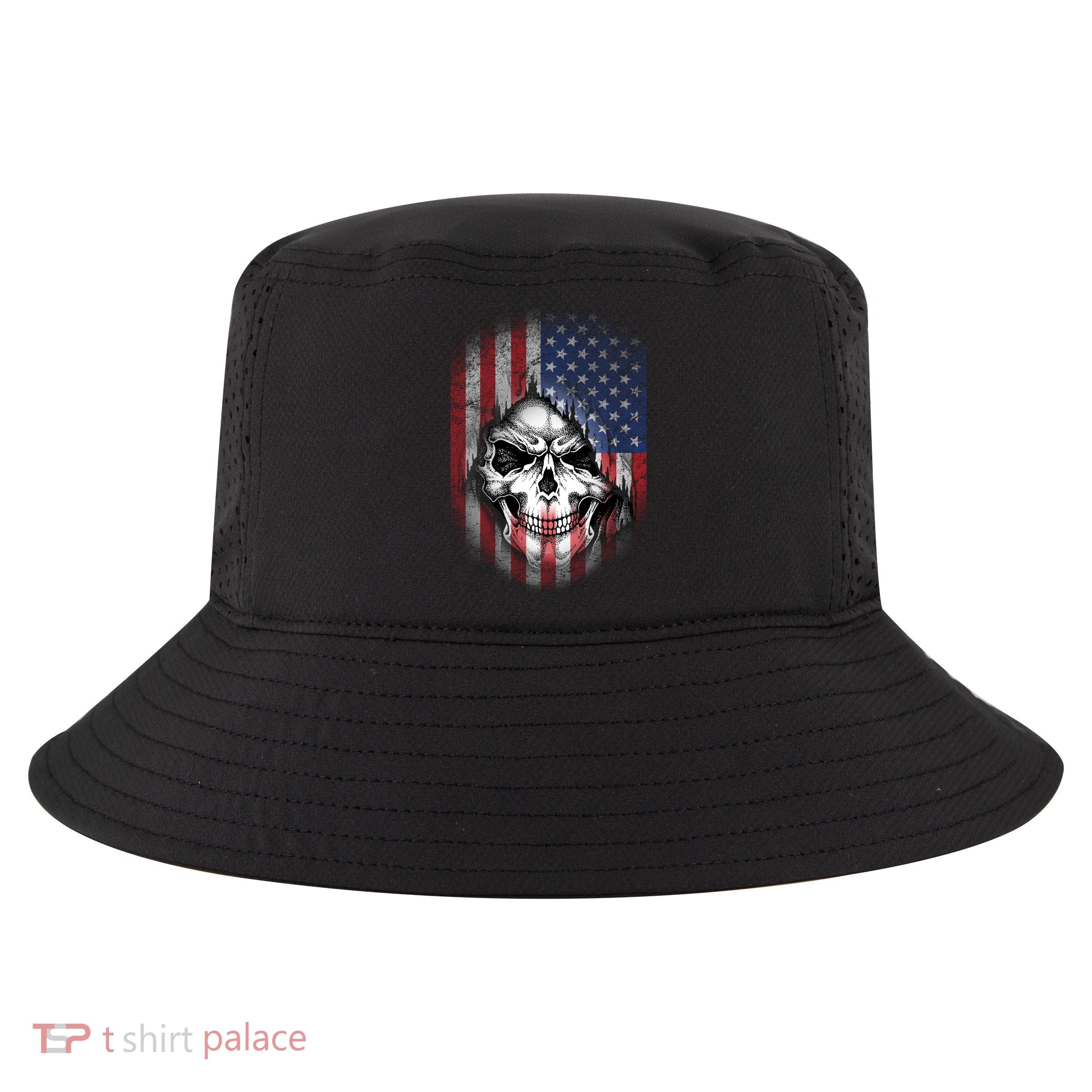 Cool American Flag Skull Graphic Cool Comfort Performance Bucket Hat