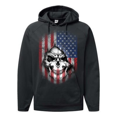 Cool American Flag Skull Graphic Performance Fleece Hoodie