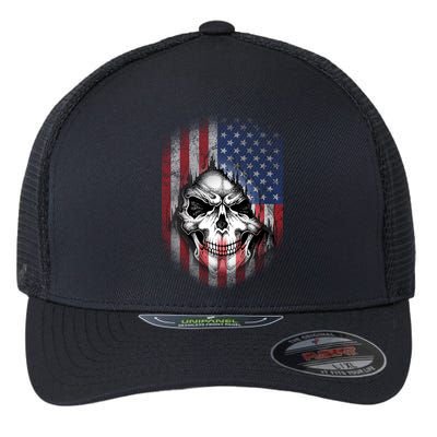 Cool American Flag Skull Graphic Flexfit Unipanel Trucker Cap