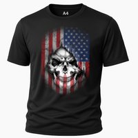 Cool American Flag Skull Graphic Cooling Performance Crew T-Shirt