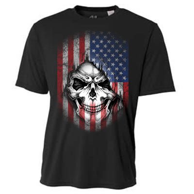 Cool American Flag Skull Graphic Cooling Performance Crew T-Shirt